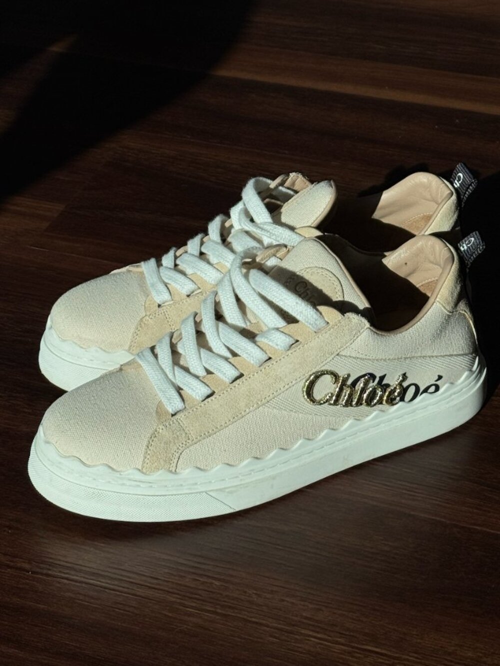 Chloé Lauren Embroidered Lace Sneakers White Designer Shoes Size | Size 39